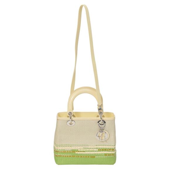 Dior Raffia Medium Lady Dior in Green Leather - Picture 1 of 8